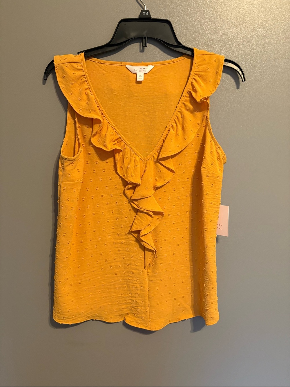 Lauren Conrad Ruffle V-Neck Swiss Dot Tank Top - Mustard